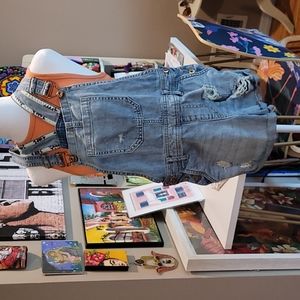 Distressed Light Blue Denim Jean Short Overalls -Size 24   NWOT Forever